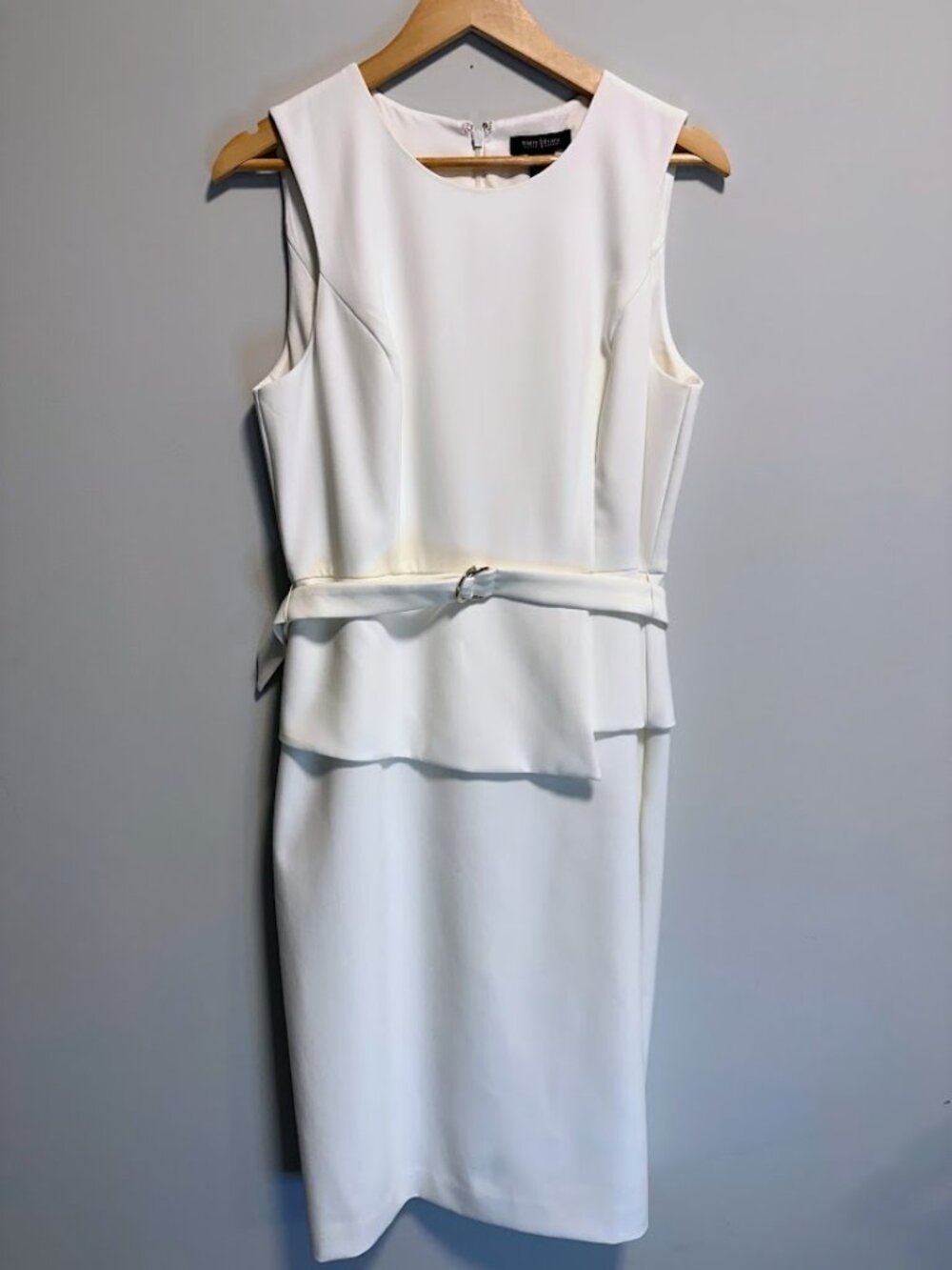 NWT White House Black Market Ecru Peplum Belted Sheath Dress 12